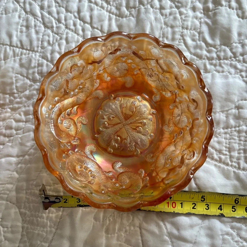 Vintage Fenton Marigold Carnival Glass‎ Ice Cream Bowls Set 2 Iridescent Scallop
